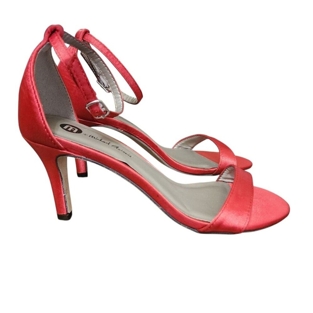 Michael Antonio Satin Ankle Strappy High Heel Open Toe Shoes Womens 6 Red Party